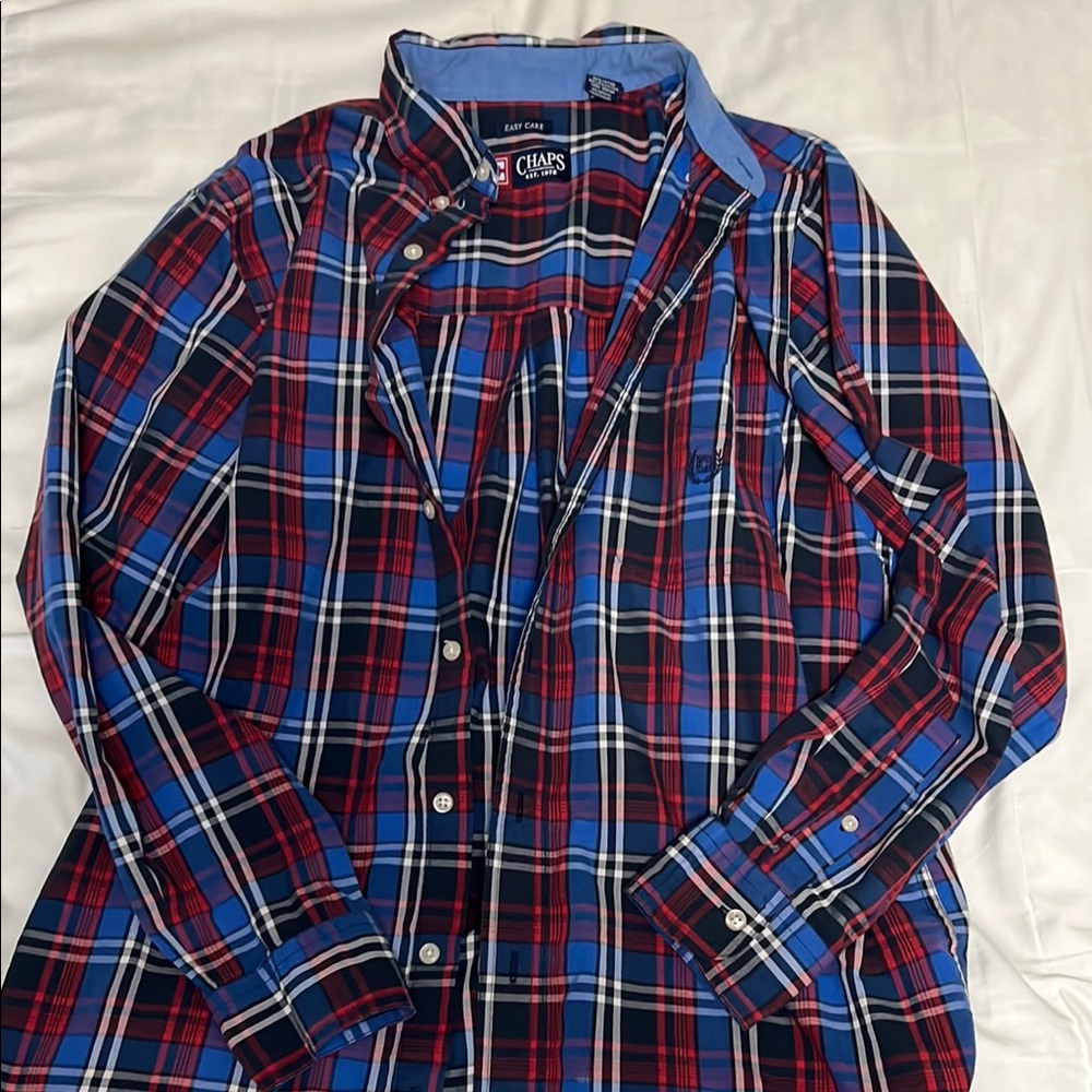 Chaps Red and Blue Casual Button Down Shirt